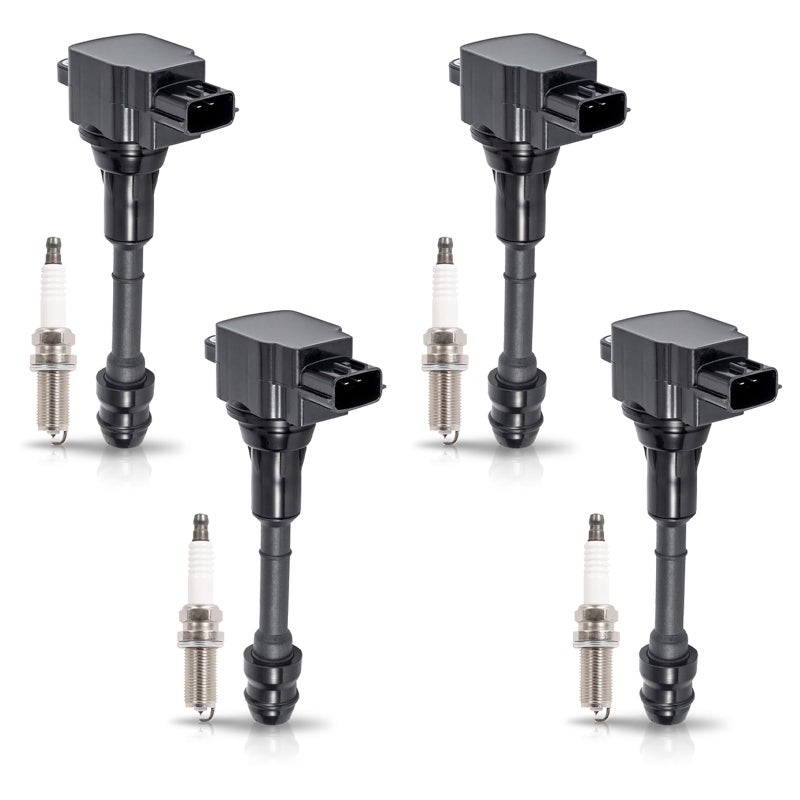 ENA Set of 4 Ignition Coils & Platinum Spark Plugs Pack for UF350 2.5L L4 Compatible with Nissan 2002 2003 2004 2005 2006 Sentra Altima 2005 2006 XTrail Replacement for 224488H310 C1398 6240 - Image 1
